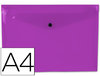 Sobre de plástico A4 con cierre de broche en color violeta frosty