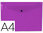 Sobre de plástico A4 con cierre de broche en color violeta frosty